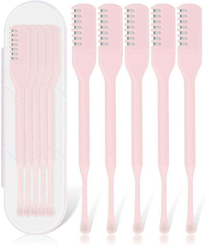 5PCS 2-in-1 Nasal Hair Cutter, Manual Nose Hair Trimmer Cutter with Ear Pick for Women & Men 360°Rotating Nose Hair Remover Grooming Tool Knife Razor Portable Nostril hair Trimmer Clipper (Light Pink)