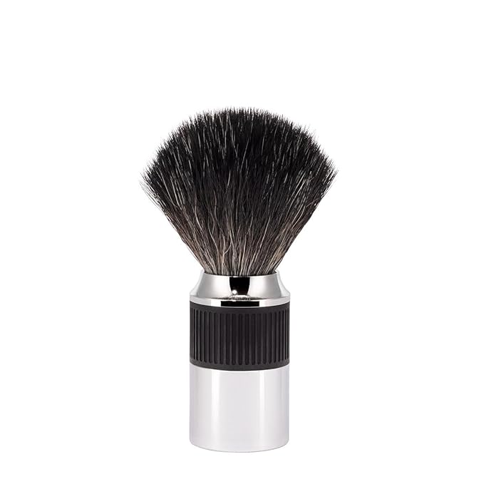 MÜHLE NEO shaving brush | Vegan Shave Brush for Shaving soaps and creams | sustainable eco-friendly and reusable | exfoliating shaving brush | chrome with black silicone grip handle