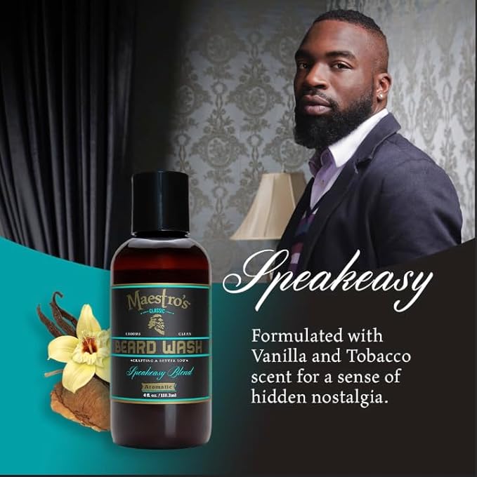 Maestro's Classic BEARD WASH | Anti-Itch, Deep Cleaning, Non-Drying, Fully Hydrating Gentle Cleanser For All Beard Types & Lengths- Speakeasy blend, 4 Ounce