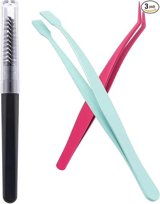 Lash Cluster Tweezer Kit for DIY Individual Eyelash Clusters, 3 PCS Nonstick Lash Applicator Tweezer Tools, Mistake-Proof & Blunt Design Eyelash Tweezers for DIY Cluster Lashes