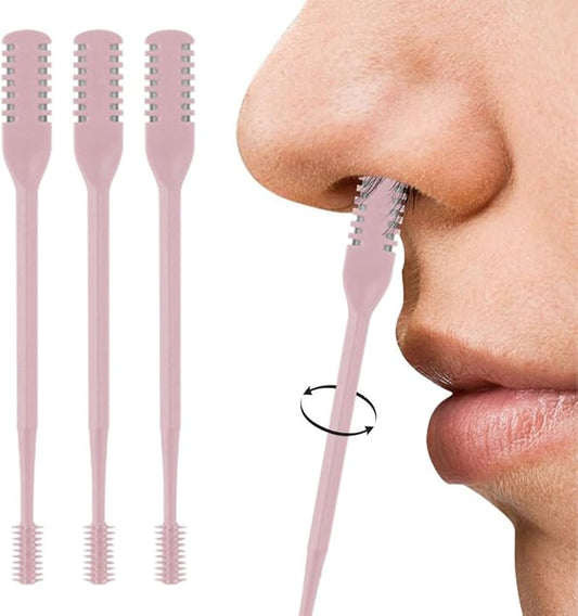 Nasal Hair Cutter, 2025 Double-Sided Nose Hair Trimmer, Manual 360° Rotating Nostril Hair Removal Tool for Men & Women, Nose Ear Eyebrow Grooming, Easy to Clean (Pink, 3PCS)