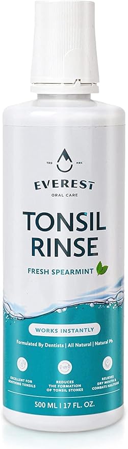 Everest Tonsil Stone Mouthwash, Natural Alcohol Free Oral Rinse for Bad Breath & Dry Mouth Relief, Spearmint, 17 fl oz