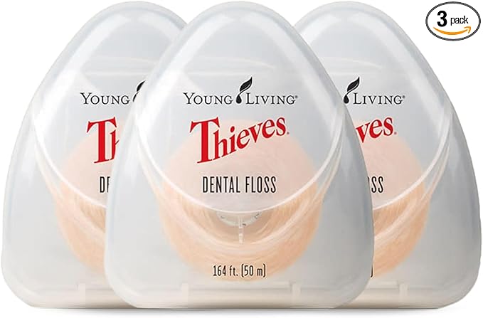 Young Living Thieves Dental Floss | 164 ft | Infused with Thieves Essential Oil Blend | Natural Waxed Floss for Daily Oral Hygiene, Fresh Breath, and a Naturally Clean Feeling | 3 Pack
