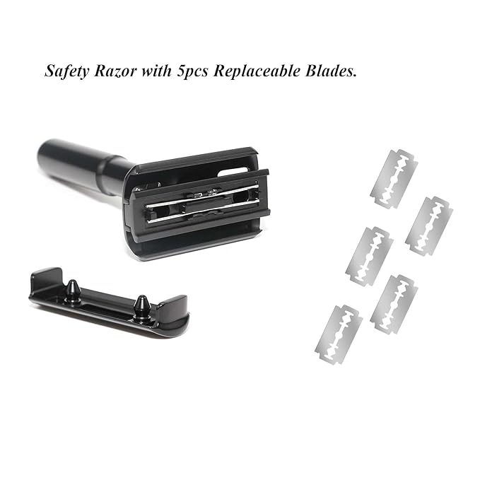 Adjustable Safety Razor Shaving Kit 4PCS | Double Edge Razor | Synthetic Shaving Brush | Stainless Steel Shaving Soap Bowl | Shave Soap | Include 5pcs Razor Blades.