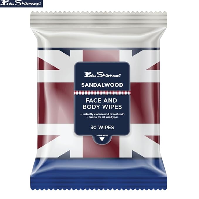 Ben Sherman Men's Face Wipes - 4 Pack (120 Total) Cleansing Wipes for Men with Cedarwood, Sandalwood, Eucalyptus & Citrus Mint