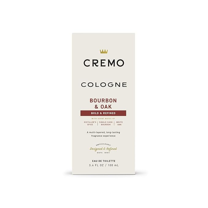 Cremo Cologne For Men - Bourbon & Oak Mens Cologne Spray, A Sophisticated Blend of Distiller’s Spice, Fine Bourbon and White Oak, Multi-Layered Signature Men's Fragrances, 3.4 Fl Oz