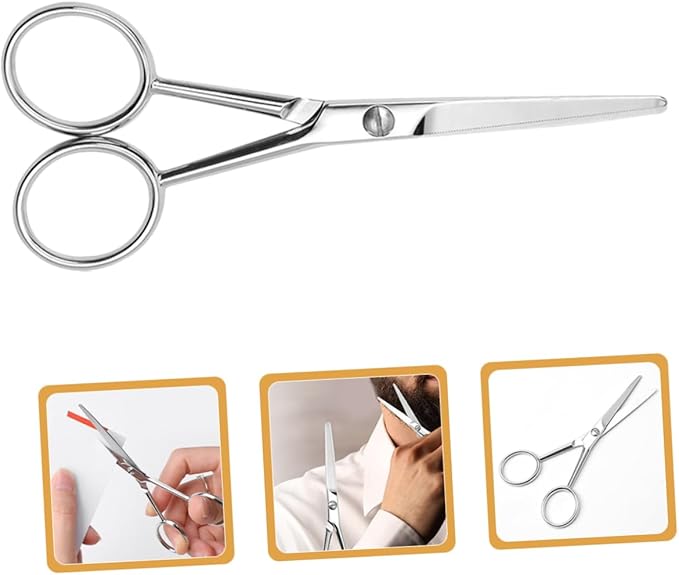 Skid Stainless Steel Mustache Scissors for Men Toothed Beard Grooming Trimmer Scissors with Durable Silver Finish for Accurate Facial Hair Cleaning