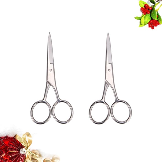 Abaodam 2pcs Stainless Steel Beard Scissors and Mustache Trimming Shears for Men Facial Hair Grooming at Home and Barbershop