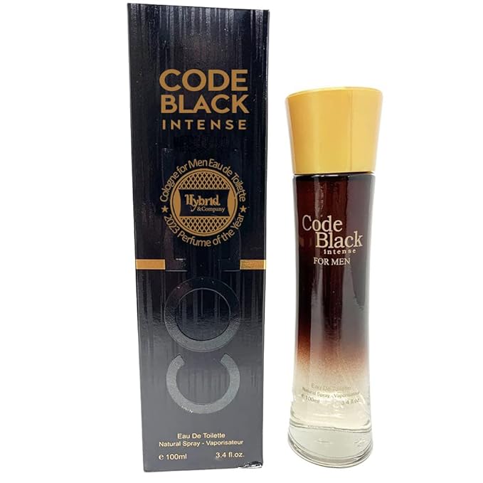 Hybrid & Company Code Black Intense Cologne for Men Eau De Toilette Natural Spray Masculine Scent, 3.4 Fl Oz