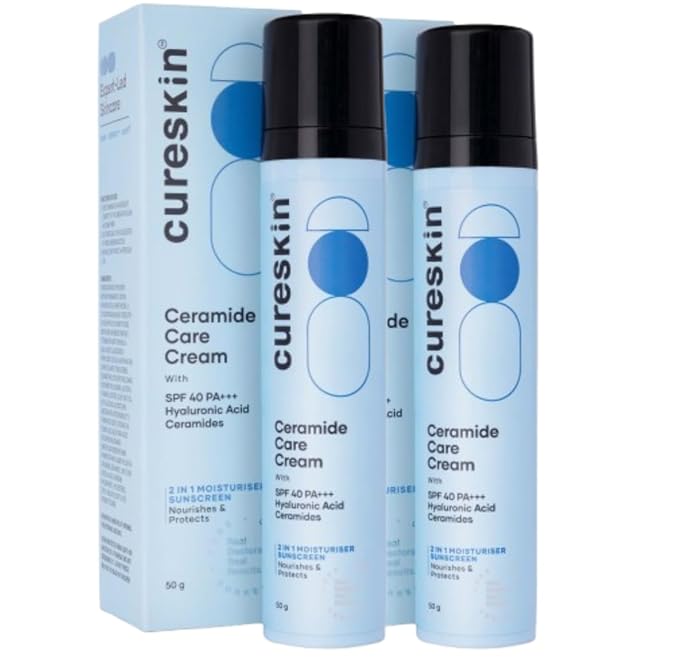 Cureskin Ceramide Moisturizer SPF 40 PA+++ Skin Barrier Repair Face Moisturizer for Men and Women | Hyaluronic Acid Moisturizer for Face | Anti Aging Cream for Women and Men, 1.76 Ounce (Pack of 2)