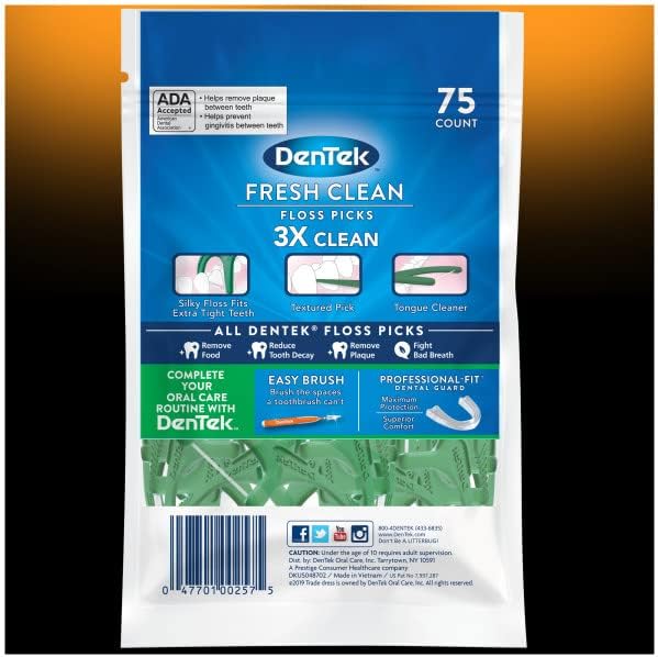 DenTek Fresh Clean Floss Picks, for Extra Tight Teeth, 75 Count, (Pack of 1)
