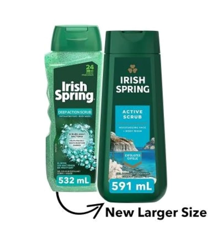 Irish Spring Body Wash Active Scrub Moisturizing Face Exfoliating Gel 20 Fl Oz (Pack of 2)