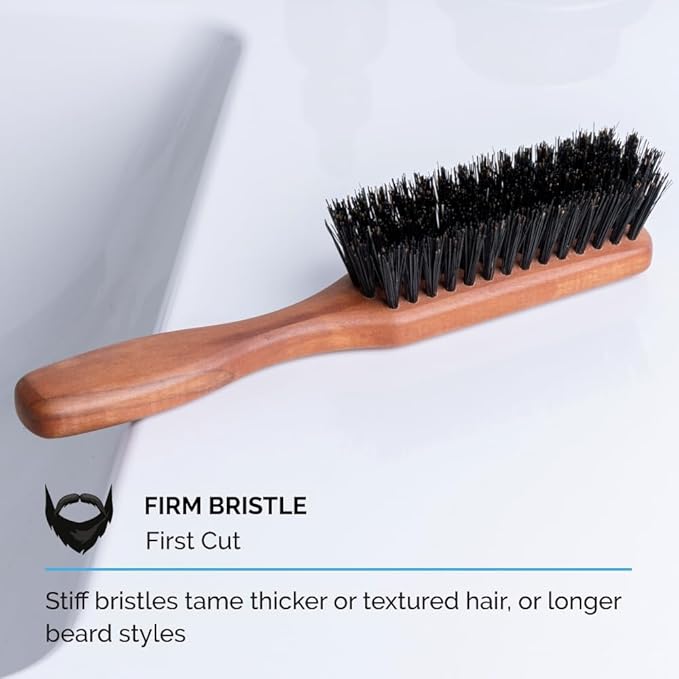 ZEUS Stiff Boar Bristle Beard & Mustache Brush for Men with Extended 6" Handle, Firm Natural Bristles for Styling & Detangling Facial Hair (Made in Germany) A93