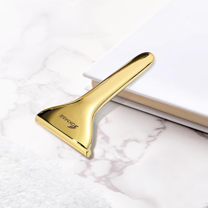 Single Blade Razors for Men and Women, Reusable Modular Safety Razor with Magnetic Head and Metal Non-Slip Grip, 10 Single Edge Razor Blades & Leather Case,Gold Roller