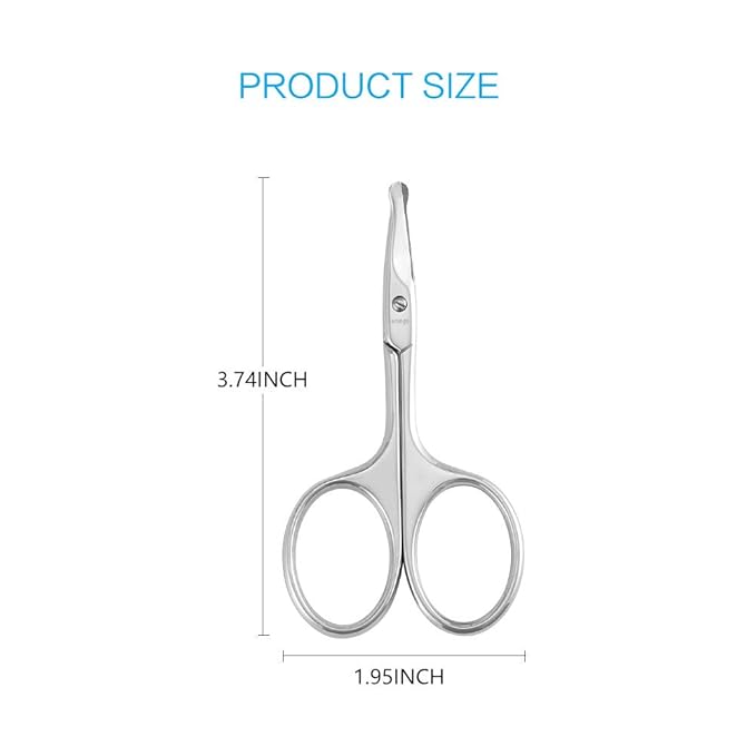 LIVINGO 3.75" Rounded Curved Nose Hair Scissors, Premium Stainless Steel Safety Small Blades Use for Manicure Cuticle Trimming Facial Hair, Eyebrow, Dry Skin (Pack of 2)