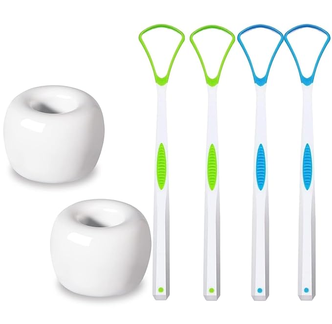 Tongue Scraper Cleaner for Adults Kids with Holder，100% BPA Free Fresher Tongue Tools, Easy to Use, Help Fight Bad Breath(6 Pack)
