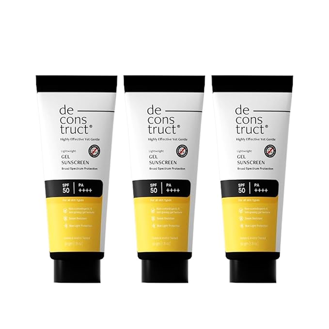 Deconstruct Face Gel Sunscreen SPF 50 + and PA+++ | Gel based sunscreen for oily, combination, acne prone & normal skin| Broad spectrum sunscreen, No White Cast, Lightweight - 50g each, pack of 3