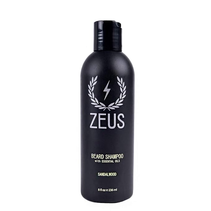 ZEUS Beard Shampoo Wash, Infused with Green Tea & Natural Ingredients to Cleanse and Soften Beard – 8 oz. Made in USA – Sandalwood