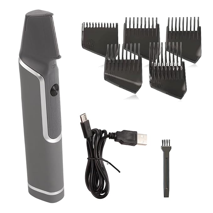 Ymiko 5 in 1 Hair Trimmer Body Groomer Retractable USB Electric Hair Trimmer Lightweight Travel Friendly 90° Offset Ideal Grooming Experience (grey)