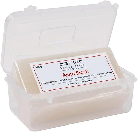Parker Large Alum Block with Travel Case (125 g./4.4 oz.) - A Natural Aftershave with Antiseptic Properties - an Essential Item for Every Wet Shaver