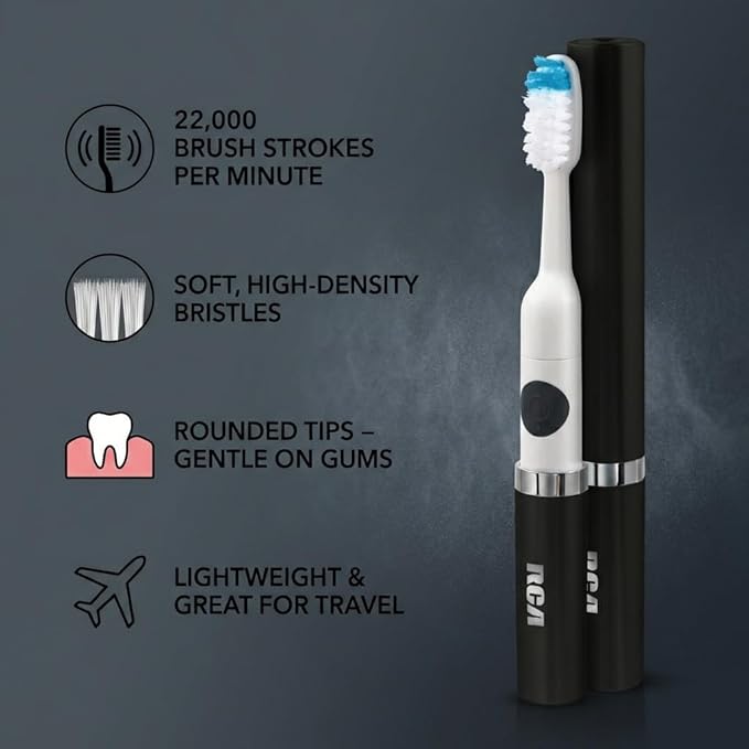 RCA Sonic Electric Toothbrush for Adults – Battery Powered Toothbrush with Extra Brush Head, Spin Brush Toothbrush for Travel - Black