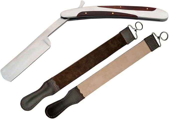 Stainless Steel & Wood Handle Razor with STROP Set