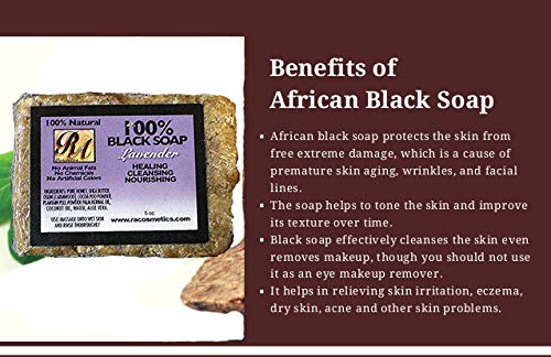 RA COSMETICS 100% Natural Black Soap with Lavender 5oz