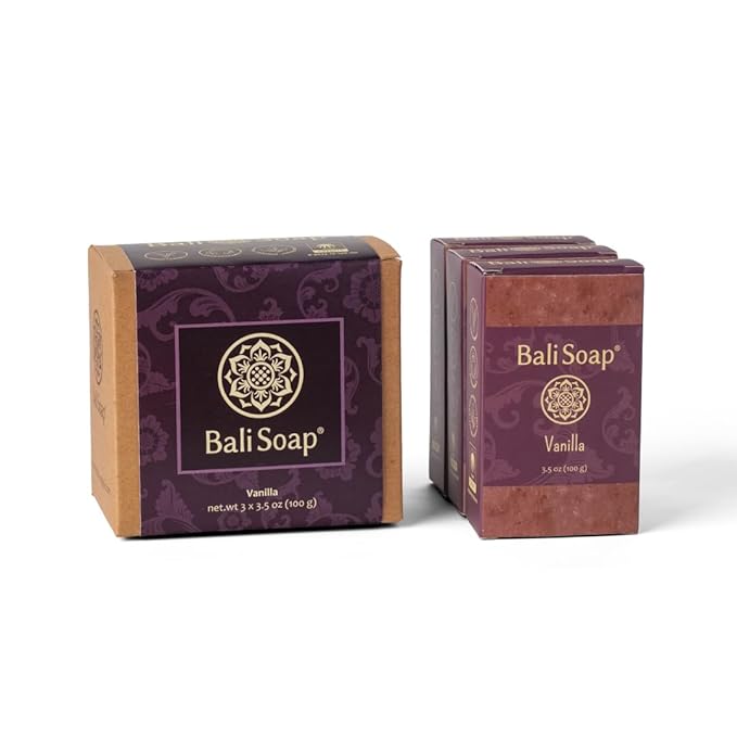 Bali Soap - Vanilla Natural Soap Bar for Men & Women - Vegan, Handmade, Exfoliating, Moisturizing Soap - 3 Pack, 3.5 Oz Each