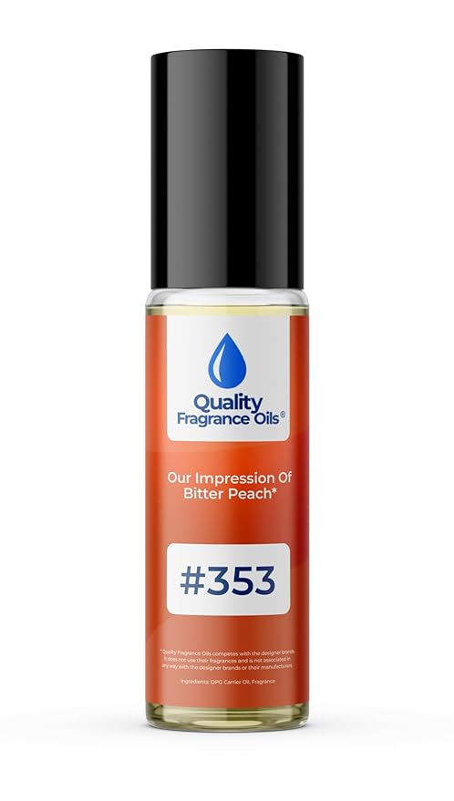 Quality Fragrance Oils' Bitter Peach Impression #353 | Long-Lasting Perfume Oil, Alcohol-Free, Strong Scent, 10ml Roll-On Unisex | Affordable Alternative to Designer Fragrances