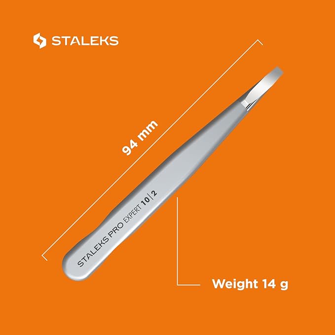 Staleks Pro EXPERT 10 Eyebrow Tweezers Type 2 – Narrow Straight Tips – Stainless Steel – For Thin Eyebrow Shaping – Professional Quality