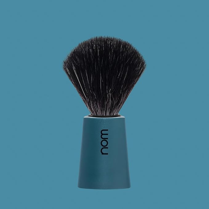 NOM Carl Shaving Brush | Vegan Shave Brush for Shaving soaps and creams | sustainable eco-friendly and reusable |Exfoliating Shaving Brush | Petrol Blue handle