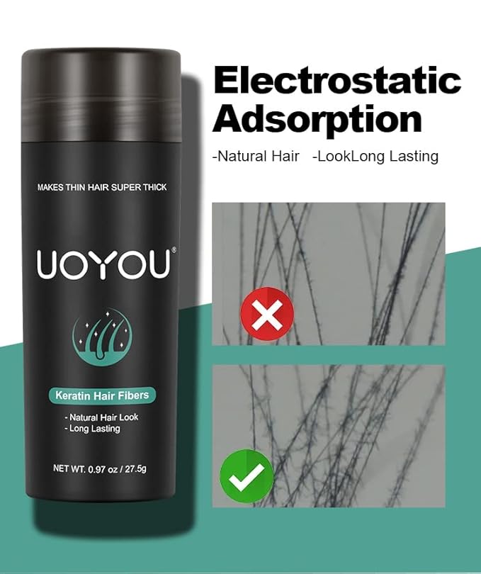 BLACK Hair Fibers for Thinning Hair 27.5g Bottle | Undetectable & Natural Keratin Hair Fibers Concealer for Hair Loss for Men and Women | Hair Building Fibres Powder [BLACK]