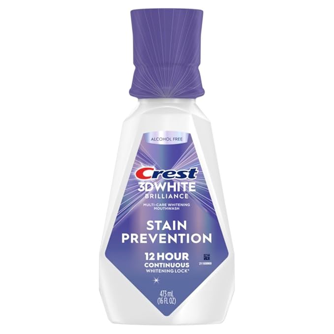 Crest 3D White Brilliance Stain Prevention Mouthwash/Rinse 473 mL- 12-Hour Stain Prevention,Alcohol Free,(Pack of 2)