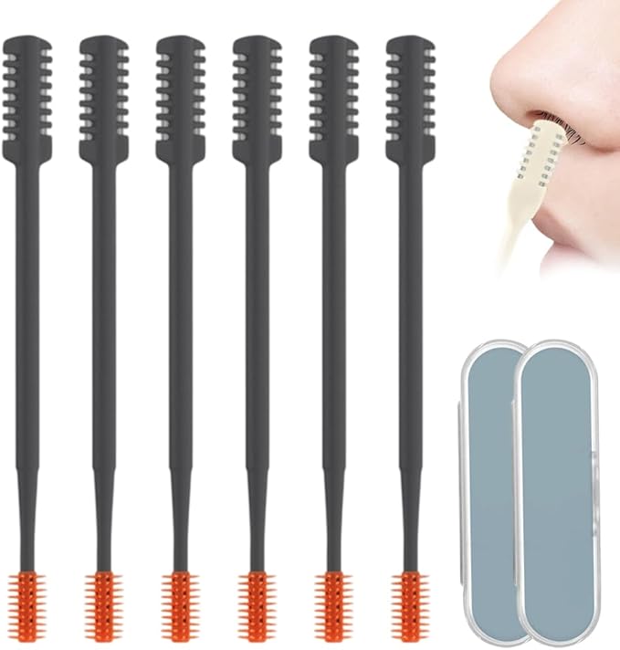 Nasal Hair Cutter, 2025 Upgraded 2 in 1 Nasal Hair Trimmer for Women Men, Manual 360° Rotating Nose Hair Remover Tool with Ear Digger Travel Essentials (Gray, 6 Pcs)