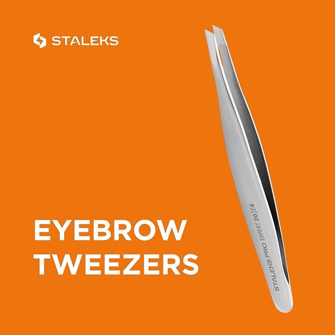 STALEKS PRO Expert 20 Type 4 Professional Eyebrow Tweezers – Narrow Beveled Stainless Steel for Fine Brows & Soft Stroke Hair Removal