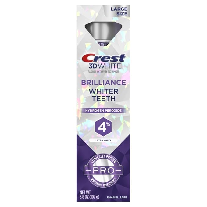 Crest 3D White Brilliance Pro Ultra White Teeth Whitening Toothpaste, 3.8 oz, Anticavity Fluoride Toothpaste, 4% Hydrogen Peroxide, Active Whitening Protection