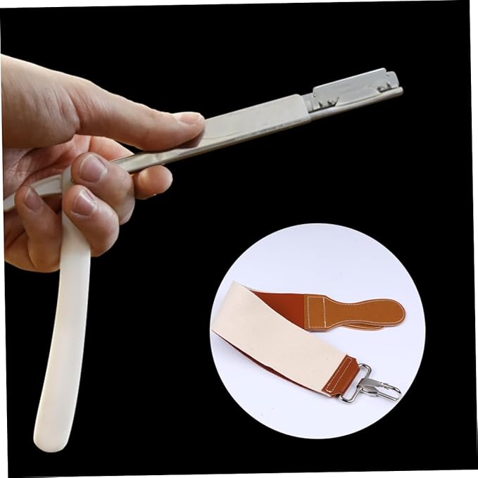 Beaupretty Leather and Canvas Double Layer Razor Strop Professional Straight Razor Sharpening Strap for Barbers Home Use Woodworking Tools