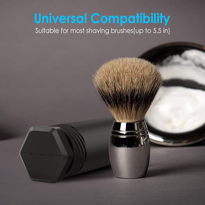 Shaving Brush Travel Case, Shave Brush Holder Stand with Adjustable Height Compatible Most of Shaving Brushes (Brush not Included) (Black)
