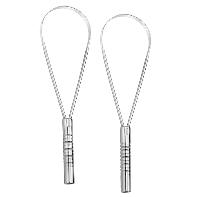 Tongue Scraper for Adults Stainless Steel Tongue Cleaner Brush 2-Packs, Silver