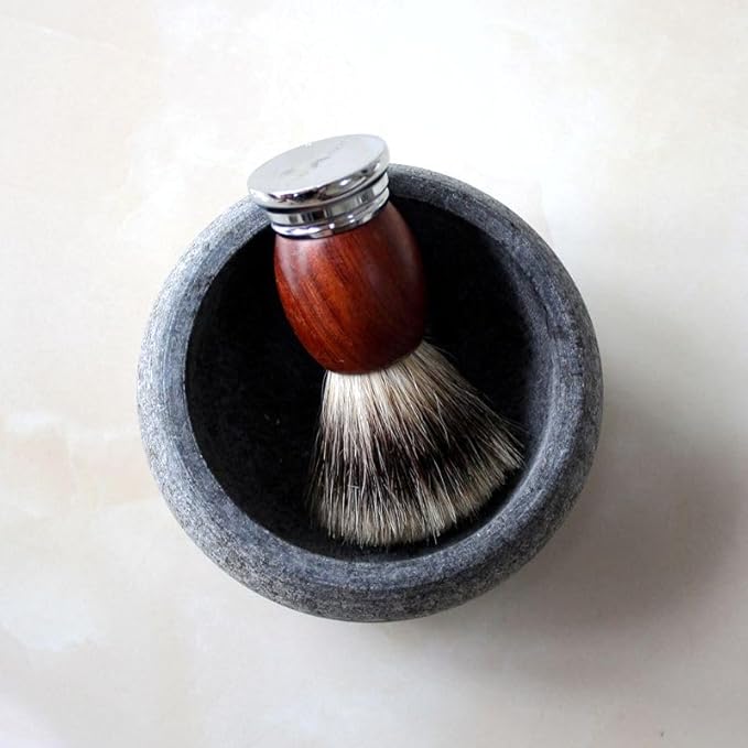 Shaving Soap & Cream Bowl for Men, Natural Granite Stone, Keep Warm Better, Easier to Lather