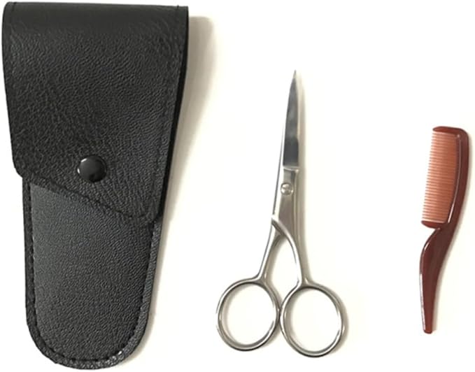WOONEKY Beard Scissors Set Mustache Eyebrow Trimmer Hair Tools for Men Stainless Steel Scissor Kit for Barber Shops Home Use