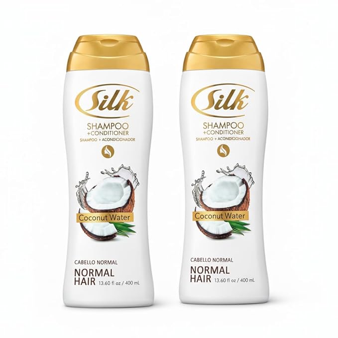 SILK 2 in 1 Shampoo and Conditioner for Normal Hair – Moisturizing Wash with Coconut Oil – Anti-Frizz, Detangling & Smoothing for Men & Women – Coconut Water Scent, 13.6 fl oz (Pack of 2)