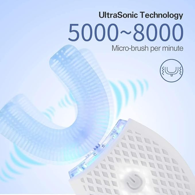 Automatic Ultrasonic 360 Sonic Toothbrush, Waterproof Rechargeable Electric, Teeth Whitening Brush for Travel & Household (White)