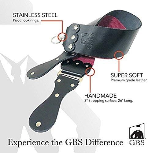 GENTS Professional 3″ x 26″ Straight Razor Strop - Premium Genuine Leather & Canvas Barber Strop with Stainless Steel Hook - Traditional Wet Shaving Razor Sharpener