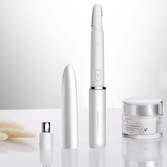 TOUCHBeauty Face Eyebrow Nose Ear Hair Trimmer, All-in-ONE Hair Remover for Women & Men, Dual Blades Shaver Battery Powered Upgraded Version TB-1458(White)