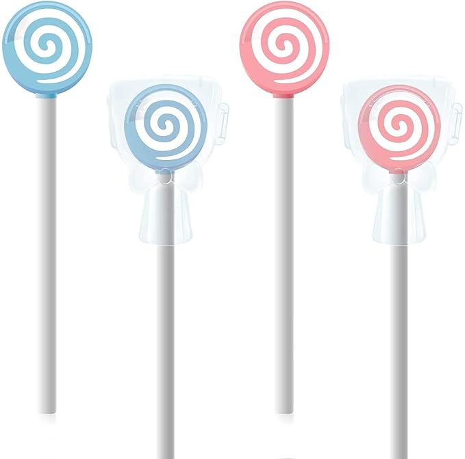 Y-Kelin Kids Tongue Scraper or Cleaner Set-Tongue Cleaner Tongue Brush with Smiley Cover, Multi-color Lollipop Shape Soft Silicone Tongue Brush for Kids, Reduce Bad Breath (4 PACK)