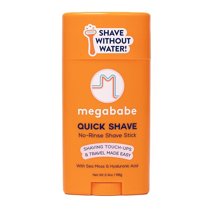 Megababe Quick Shave No-Rinse Shave Stick | Shaving Touch-Ups & Travel Made-Easy | Vacation Essential | with Sea Moss & Hyaluronic Acid | 2.4 oz