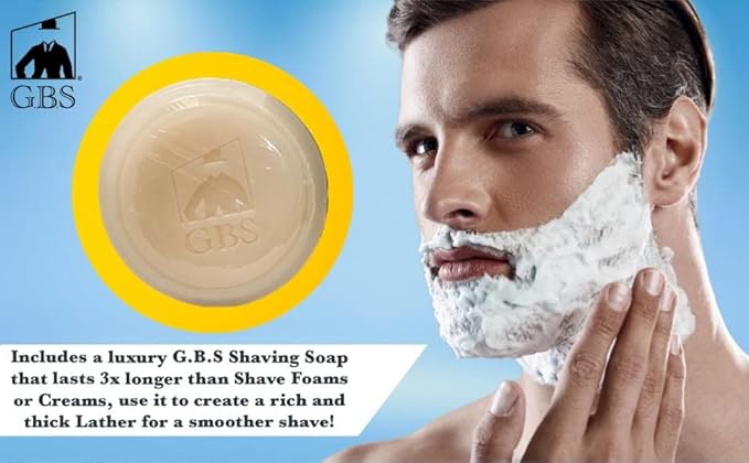 G.B.S Men's Shaving Kit 3 pc Stainless Steel Bowl Shaving Soap and Synthetic Shaving Brush Durable Makes a Gift Holiday