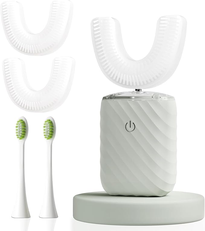 Ultrasonic Automatic Electric Toothbrush for Adults- U Shaped self Brushing Toothbrush, 360° Mouth Cleaning, 5 Modes for Whitening, IPX7 Waterproof Rechargeable (Light Gray)