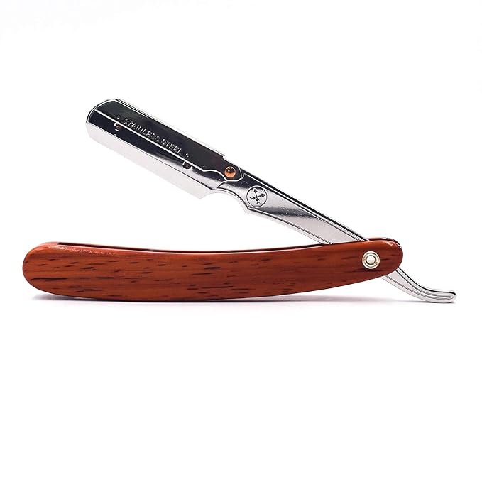 Parker SRRW Professional Shavette Razor - Rosewood Handle, Stainless Steel Arm & Clip Lock System for Secure Blade Fit, 5 Blades Included